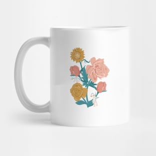 Pink + Gold Florals on Navy Blue Mug